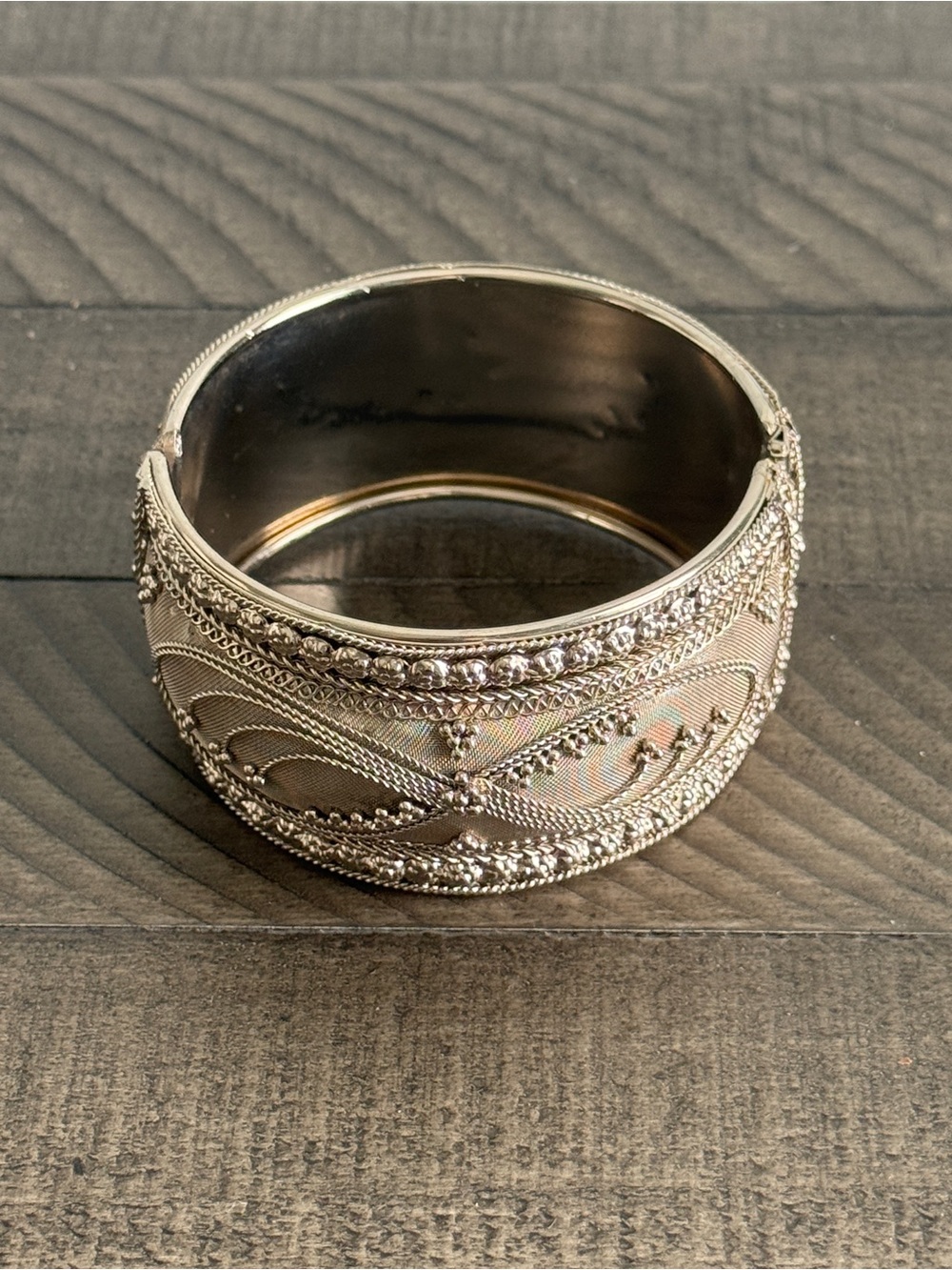 Silver-Tone Cuff Bracelet Twisted Wire and Mesh bohemian